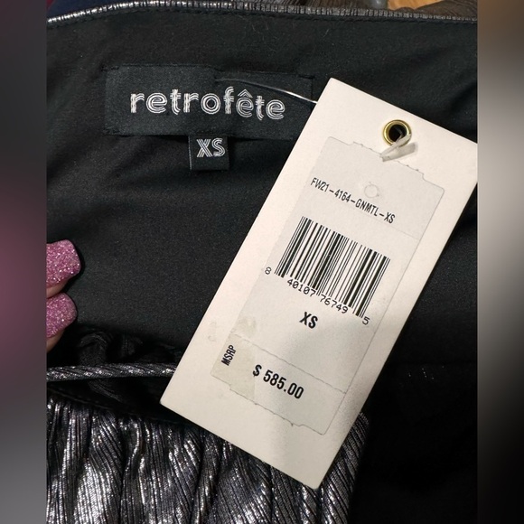 RETROFETE EVERLY METALLIC SILVER GUNMETAL FLARE WIDE LEG JUMPSUIT - Picture 12 of 15